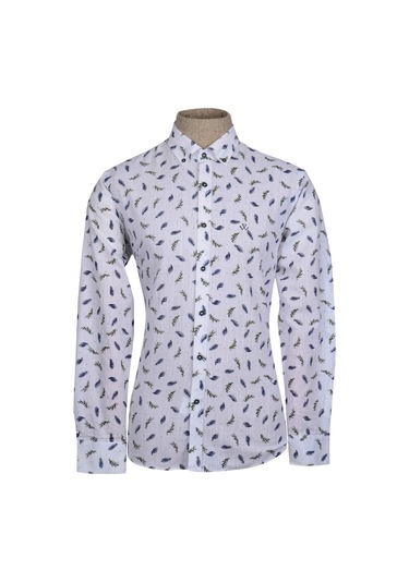 Standart Yaka İğneli Yaprak Desen Gömlek Slim 001