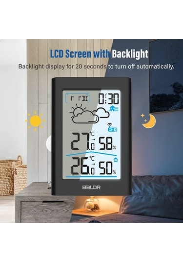Lemestar Ev İç/disı Sıcaklık Nem Ölçer Kablosuz Hava Durumu İstasyonu Lcd Büyük Ekran Hava Tahmini Elektronik Alarm Saat