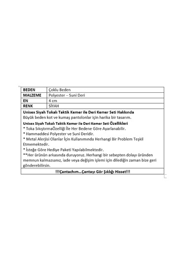 Çantachım Unisex Siyah Tokalı Taktik Kemer Ile Deri Kemer Seti Siyah