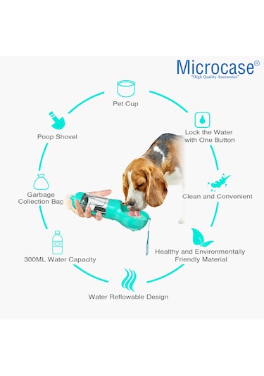 Microcase Taşınabilir Hazneli Mama Kaplı Kaka Poşetli Kedi Köpek Suluğu 300ml - Al48844