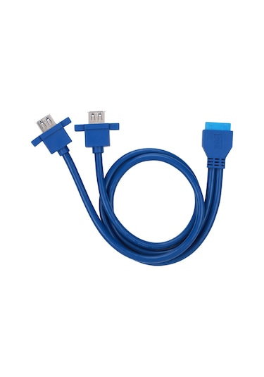 Vkemall Mavi Usb3.0 19pin'den 2af'a Veri Kablosu 0.8m, Vitesli Delikli, 5gbps Hızlı Aktarım, Esnek Pvc, Dayanıklı