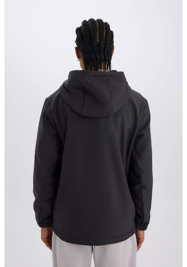DeFactoFit Su İtici Regular Fit Kapüşonlu Fermuarlı Softshell Mont D6178AX25SPAR220