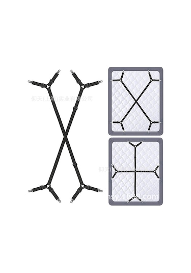 Ranyeek Ev Kullanıma Uygun Çarpraz Desenli, Ayarlanabilir, Esnek Dokuma, Dayanıklı Çarşaflarınızı Sabitleyen 2 Adet Siyah Fikstür Siyah