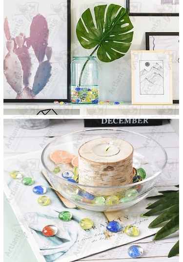 Dekoratif Renkli Düz Cam Taşlar 40 Lı 1 Paket El Sanatları Vazo Doldusu Akvaryum Süsü Değerli Cam Taşları