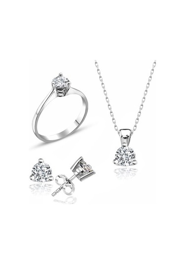 Sertifikalı Swarovski Tek Taş 925 Gümüş Set Takım (483759456)
