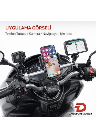 Universal Ayarlanabilir Motosiklet Gidon Barı Ayna Bağlantılı Telefon Tutucu Ve Navigasyon Barı Kırmızı / Siyah / Gri Diğer Yedek Parça
