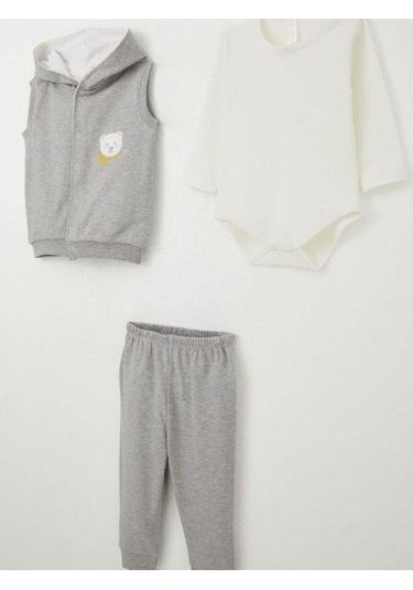 Erkek Bebek Bodyli 3 Lü Takım-15308 Gri