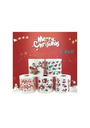 Awesomestore 5 Rulo Noel Temalı Yumuşak Kağıt Havlu, Noel Baba Ve Ren Geyiği Desenli, Parti Malzemeleri