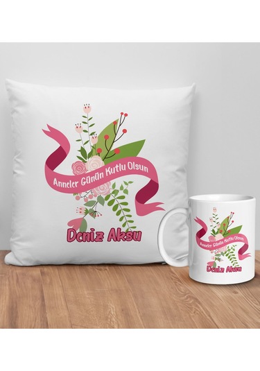 Bk Gift Kişiye Özel Anne Tasarımlı Beyaz Kırlent Yastık Ve Kupa Seti-10, Anneye , Anneler Günü leri