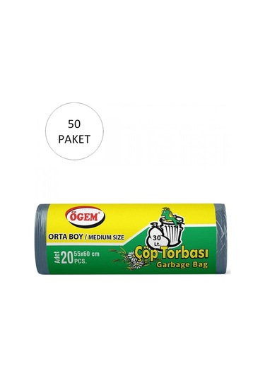 Orta Boy Çöp Torbası 55 X 60 Cm 20 Li Rulo X 50 Paket 1000 Adet Mavi