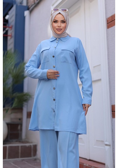 Cep Detaylı Tesettür Bebe Mavisi Takım Bebemavisi Bebek Mavisi