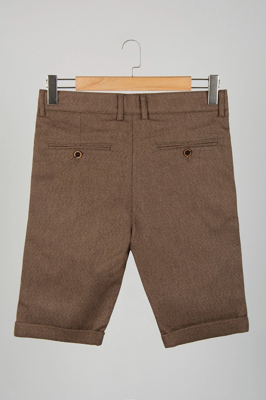 Veaven Erkek Koyu Kahverengi Slim Fit Keten Şort Vavn9y-2200196-5 Koyu Kahverengi