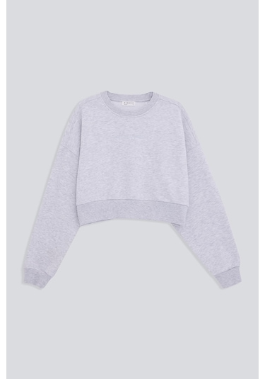 NAKIŞLI CROP SWEATSHIRT GRİ Gri