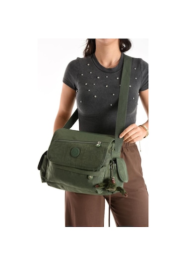 Postacı Okul Çantası Çapraz Askılı Büyük Boy 33 27 Cm Askı Uzunluğu 130 Cm Çok Cepli Kapaklı Omuz Yeşil