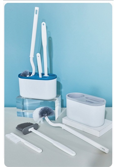 3'ü 1 Arada Beyaz Tuvalet Fırçası Silikon Duvara Monte Raf Wc Banyo A Mavi Ve Beyaz