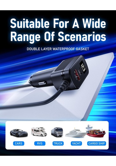 Yunboo Starlink Mini Araç Adaptörü, 12v-24v Usb-c/a Çift Portlu Şarj Cihazı, 3'lü Besleme Kablosu, 3 Metre Su Geçirmez Led Voltaj Göstergeli Erişimoryası