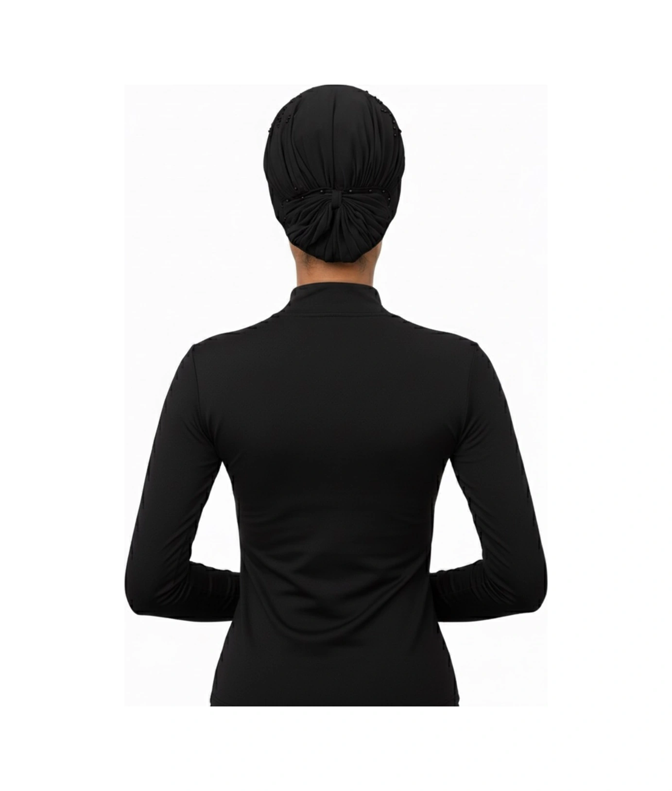 Topuzlu Siyah Hazır Türban Tesettür Bone Siyah