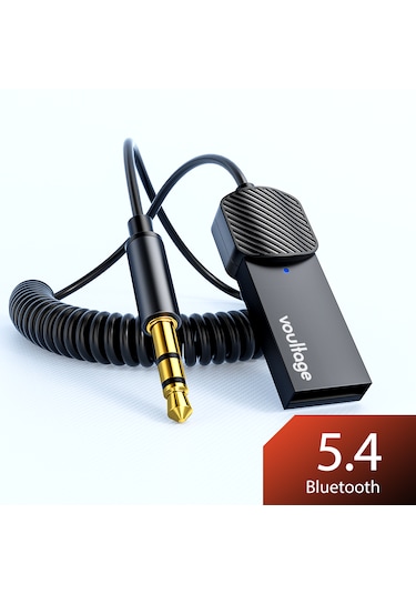 Voultage Bluetooth 5.4 Kablosuz 3.5 mm AUX Ses Alıcısı Adaptörü – USB Güçlü, Metal Gövde, Dahili Mikrofon, Eller Serbest
