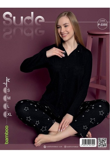 Sude Kadın Bambu Siyah Uzun Kol İnce Pijama Takımı S-3355 - 1 Adet 001 Sude Kadın Bambu Siyah Uzun Kol İnce Pijama Takımı S-3355 - 1 Adet 001