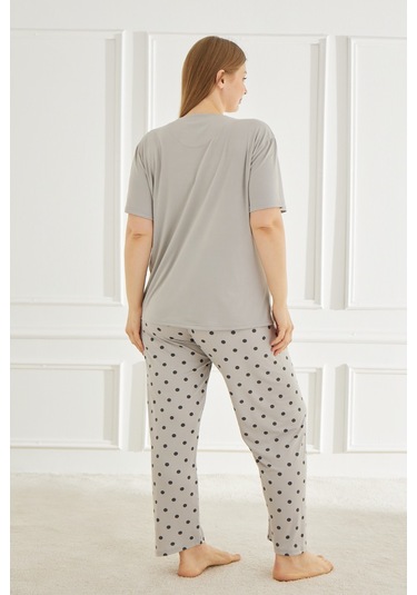 Mihra Kadın Pijama Takımı Büyük Beden & Battal Kısa Kol Gri