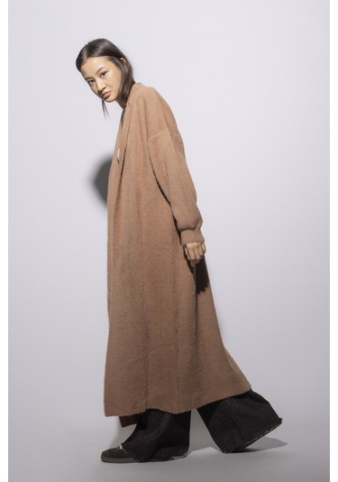 Avrile Uzun Triko Hırka Camel