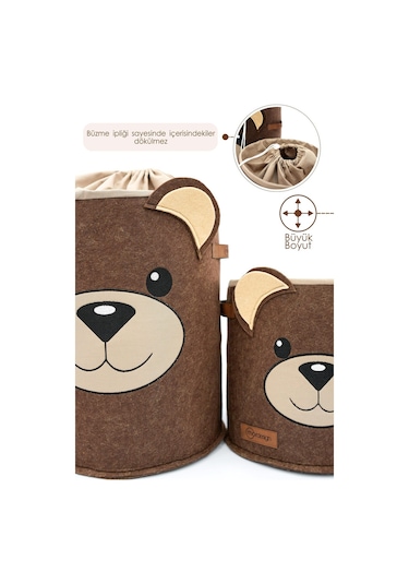 Mordesign Saklama Kutusu,dolap Içi Çamaşır/oyuncak Düzenleyici, Kirli Sepeti, Morbear Serisi, Büyük Boy 40 X 30 Kahverengi