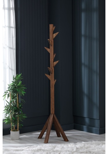 Ahşap Ayaklı Askılık Portmanto Modern Elbise Askısı 175 Cm Ceviz Ceviz
