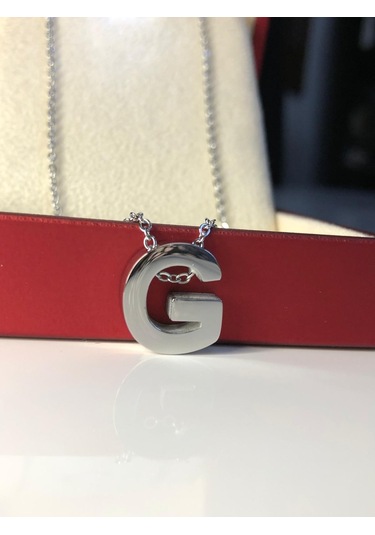 G Harfi Üç Boyutlu Beyaz Çelik Kadın Kolye Işıklı Kutuda Sevgiliye Eşe Anneye Arkadaşa Kolye Beyaz