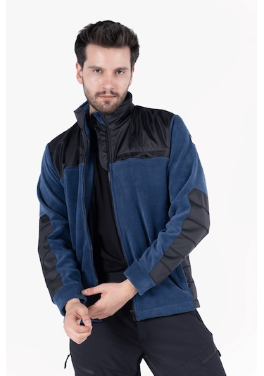 Omuz ve Dirsek Takviyeli Polar Ceket İndigo - Siyah