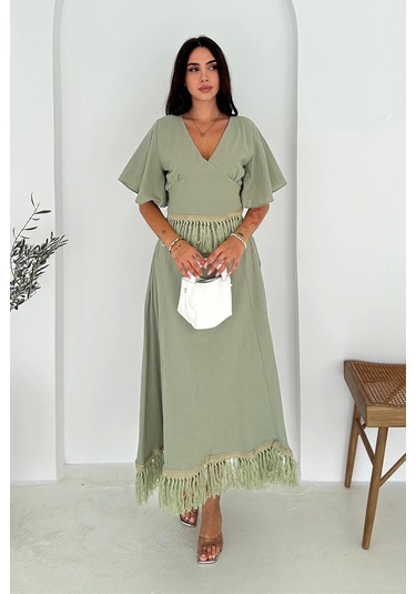 Püsküllü Bluz Etek Takım Haki Haki