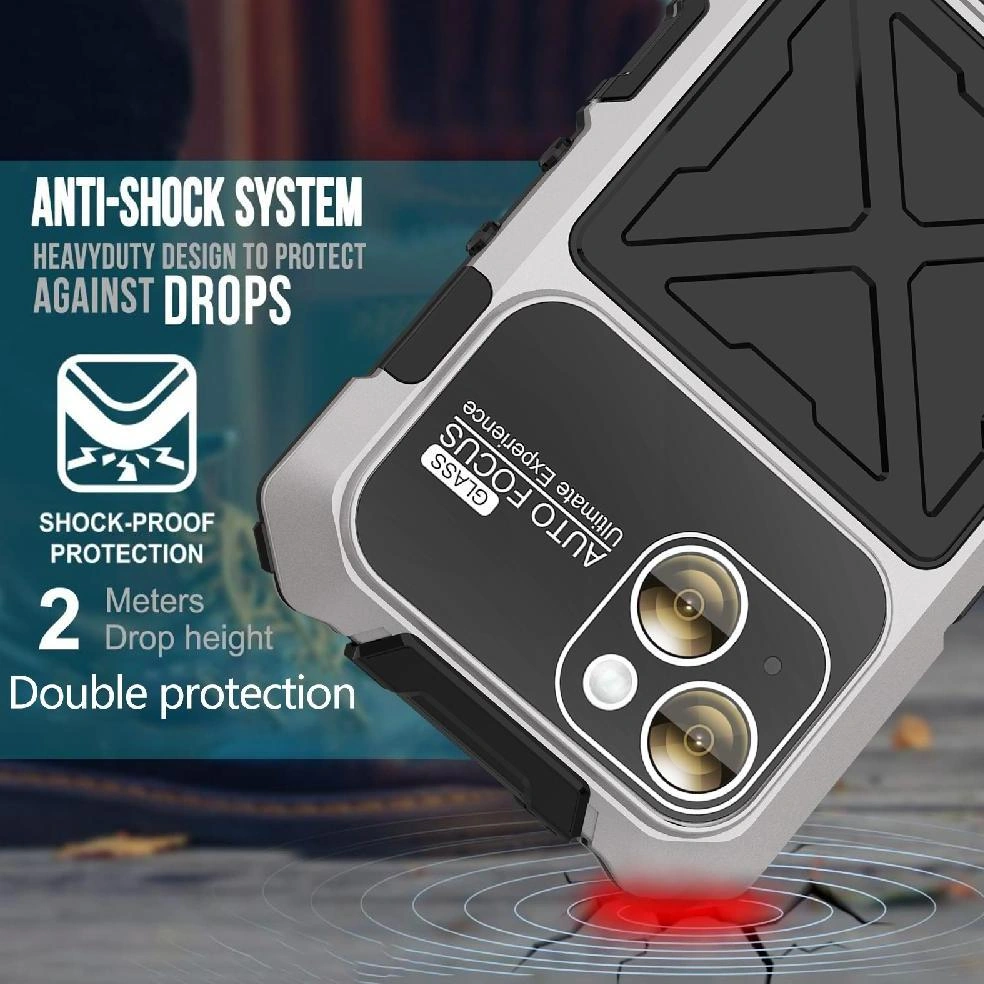 İphone 14 Plus İçin Metal Standlı Telefon Kılıfı Düşmeye Dayanıklı Emici Silikon Ayaklık Kılıf Şok Emici