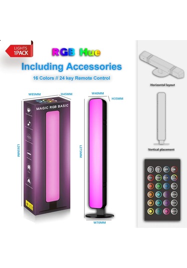 Xiyyadms 2 Adet Rgb 7 Renkli Oda Bilgisayar Masaüstü Müzik Sesli Işık Lambası 24 Tuş Kumanda, Siyah, Usb Siyah