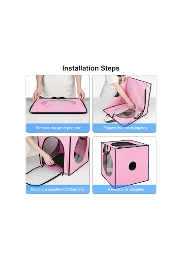 Funadd Pet Banyo Kurutma Kutusu Taşınabilir Katlanır Kurutma Kafesi, 5kg'a Kadar Evcil Hayvanlar İçin Uygun Pembe