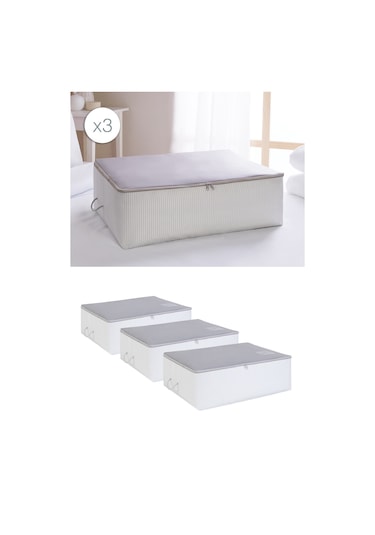 Ocean Home Textile 3'lü Büyük Boy Gri Renk Stuff & Things Baza Altı Hurç Set