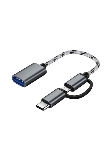 Nylon Örgüli Otg Data Kablosu, Type-c/micro Usb/usb 3.0, 5gbps Hızlı Transfer, Android Telefonlar İçin, Gri Renk