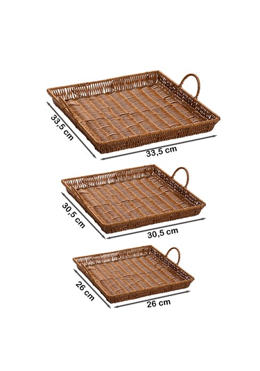 Porsima 709c Kare 3'lü Hasır Tepsi Dekoratif Sunum Servis Tepsisi