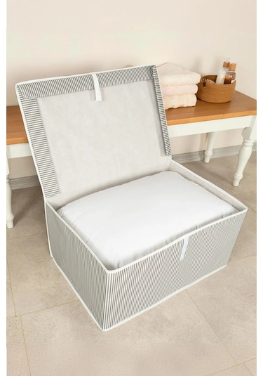 3 Adet Kapaklı Kutu Hurç Mega Boy 60 40 30 Cm Gri-beyaz