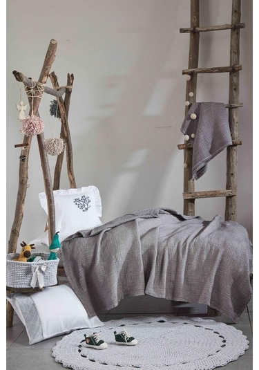 Ecocotton Kayra Bebek Yatak Örtüsü Gri 120*170