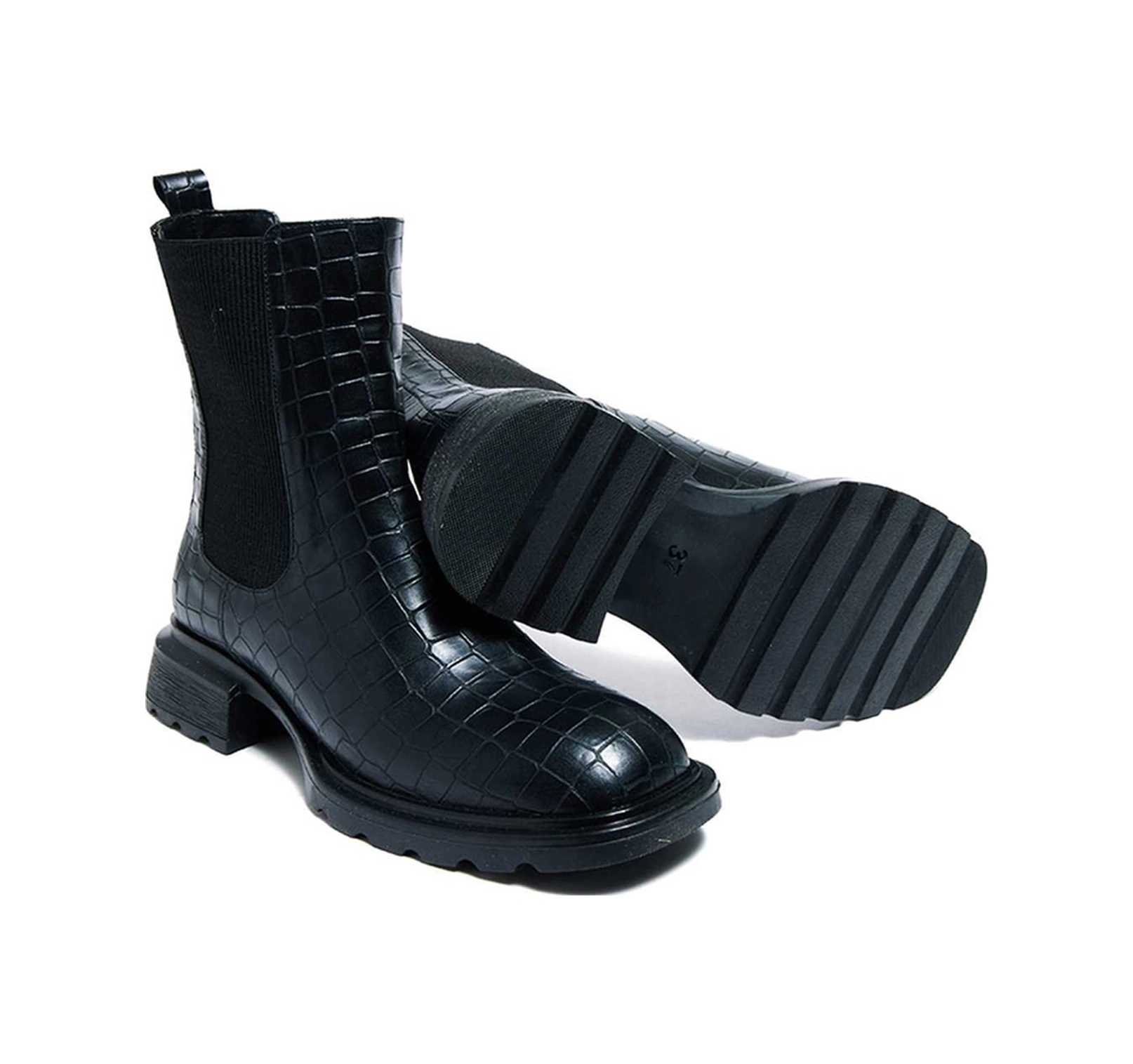 Bestello Lastikli Termo Taban Düz Bot 281-1908 Kadın Bot Siyah Kroko