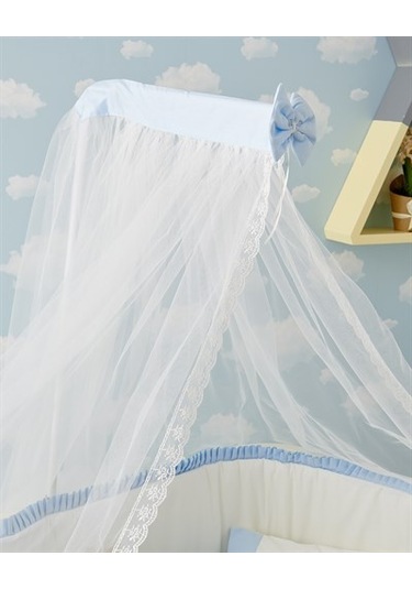 Meltem Kids Bambino Sallanır Ahşap Anne Yanı Beşik 70x110 CM (Beyaz-Mavi) Mavi