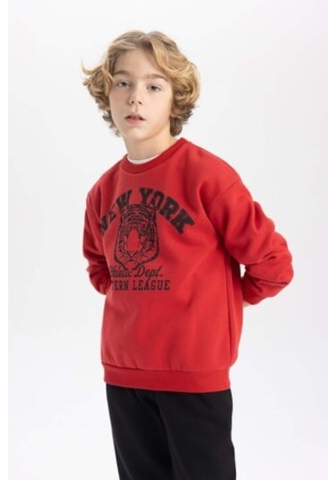 DeFacto Erkek Çocuk Bisiklet Yaka Baskılı Sweatshirt B7822A8NSBR66 Bordo