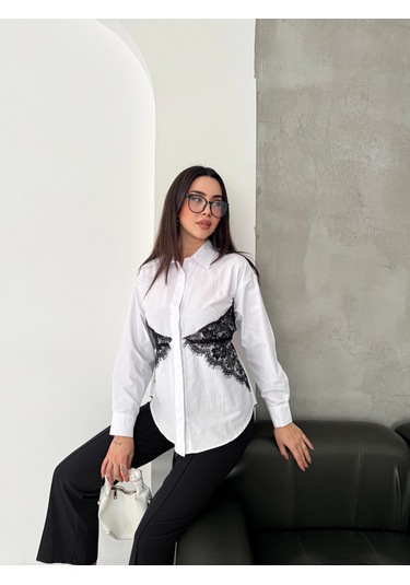 Dantel Garnili Gömlek Beyaz