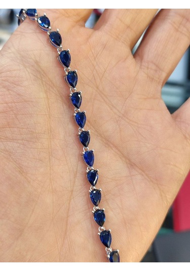 Modagümüşevi 925 Ayar Gümüş Safir Zirkon Taşlı Su Yolu Kadın Bileklik