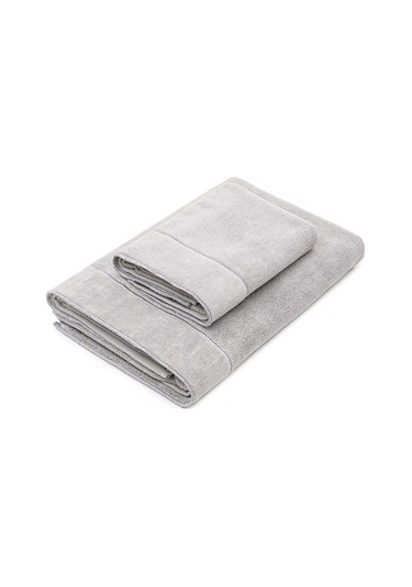 Ecocotton Arven Gri %100 Organik Pamuk Dalga Bordürlü Erkek 2'li Havlu Seti Gri