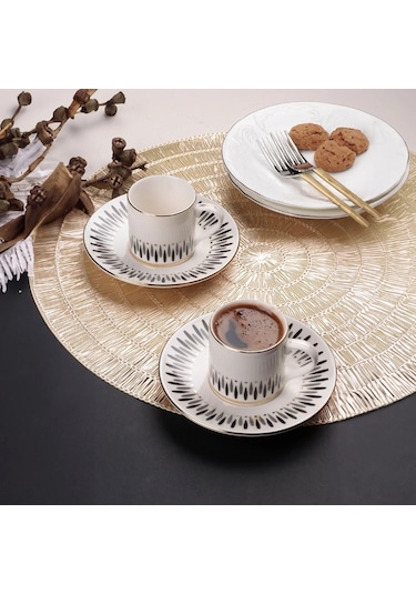 Porser Palm 4 Parça Kahve Fincan Takımı Siyah