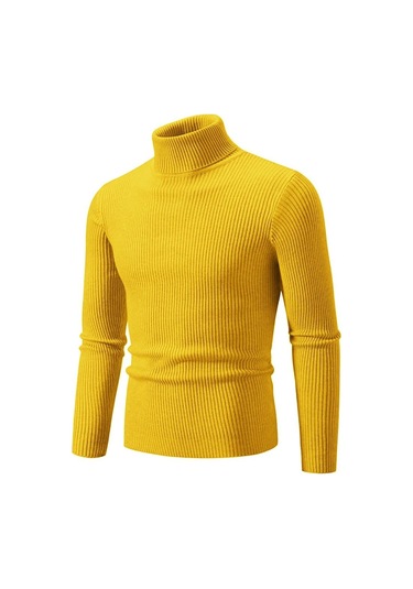 Sonbahar Kış Balıkçı Yaka Kazak Erkekler Sıcak Örme Düz Renk Kazaklar Erkek Slim Fit Rahat Balıkçı Yaka Triko Erkek Kazak Sarı