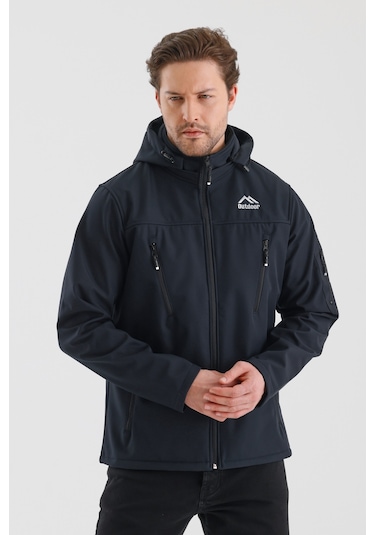 Çıkartılabilen Fermuarlı Kapüşon Cepli İçi Polarlı Su Geçirmez Softshell Erkek Mont Lacivert Lacivert