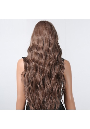Cbtx Kadın Uzun Saç Peruk Kaküllü Degrade Kabarık Su Dalgalı Kıvırcık Saç Peruk, Renk: Koyu Kahverengi Lc1061-1