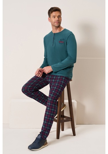 Erkek Penye Uzun Kol Pijama Takımı 3196 Zümrüt Zümrüt