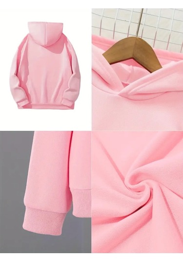 Kışlık Kapüşonlu Sweatshirt, Çocuk A Harfli Baskılı Pembe